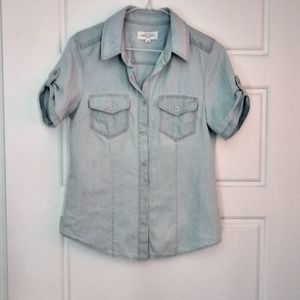 New light wash denim button down shirt